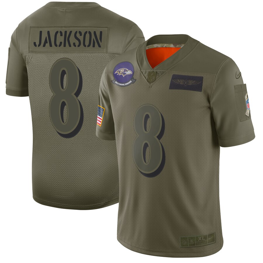 Men's Baltimore Ravens #8 Lamar Jackson 2019 Camo Salute To Service Stitched NFL Jersey